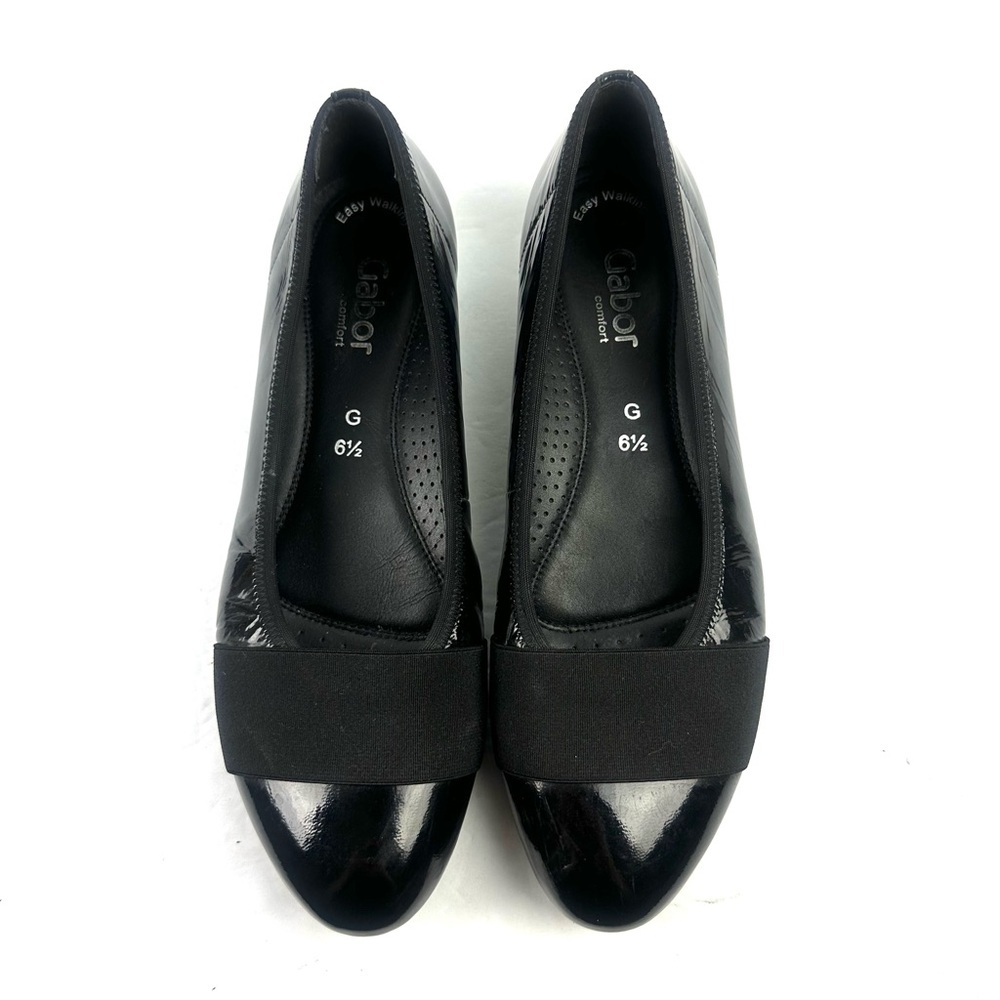 Gabor Flats US 9 Black Patent Leather Slip On Shoes UK 6.5 Comfort Womens READ
